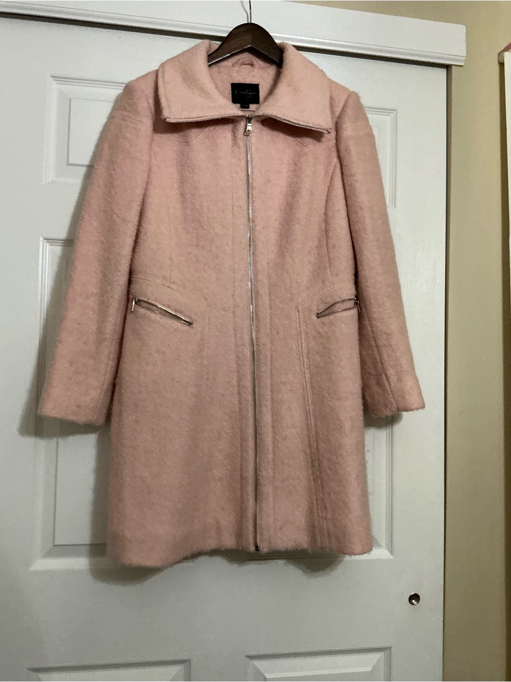 Jessica Simpson Blush Pink Zip-Front Wool-Blend Pea Coat